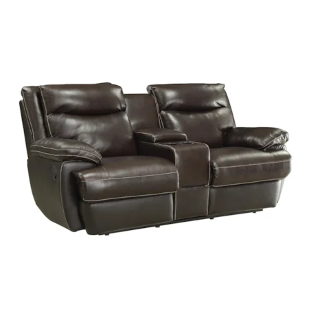 Casual Leather Match Reclining Loveseat with Storage Compartment and Cupholders