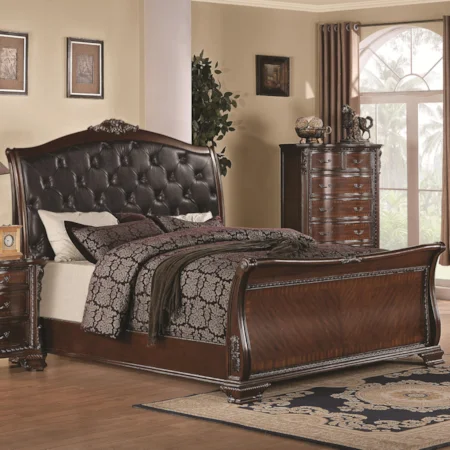 King Sleigh Bed with Upholstered Headboard
