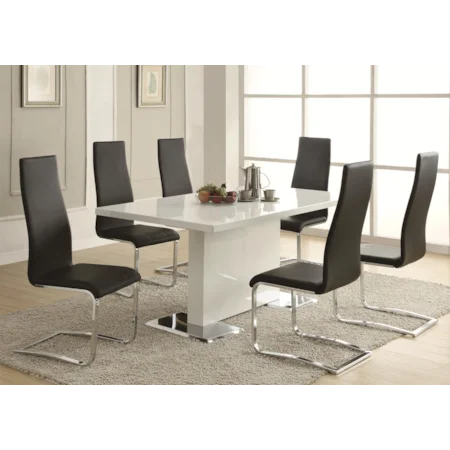 7 Piece White Table & Black Upholstered Chairs Set