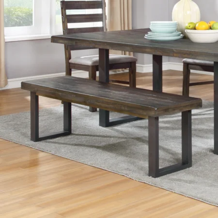 Rustic Dining Bench with Metal U-Base