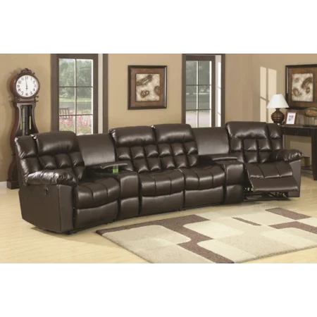 Casual Reclining Tufted Cushion Sectional with 2 Built-in Consoles