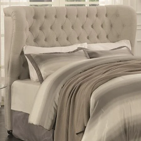 Queen Upholstered Demi-Wing Headboard with Button Tufting