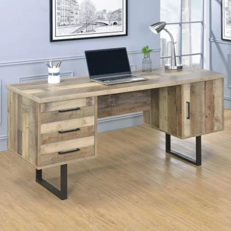 Rustic Finish Writing Desk with 3 Drawers and 1 Door