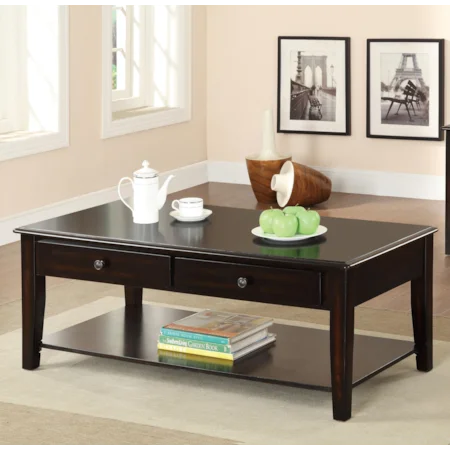 Coffee Table with 2 Drawers & Shelf