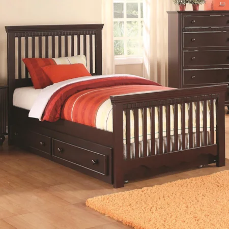 Full Trundle Bed with Spindle Headboard and Footboard and Underbed Storage