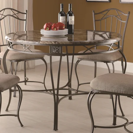 Round Pub Table with Metal Base and Faux Marble Top