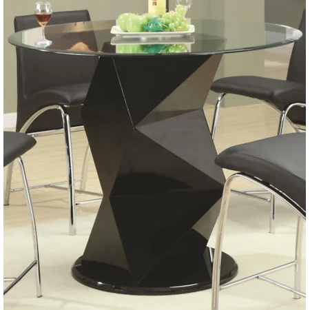 Contemporary Glass Top Counter Height Table with Zigzag Pedestal