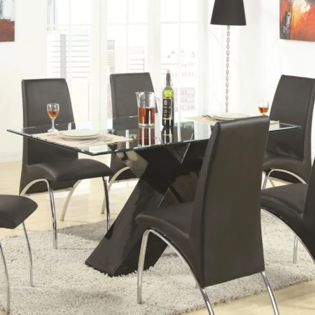 Contemporary Glass Top Dining Table with Black X Pedestal