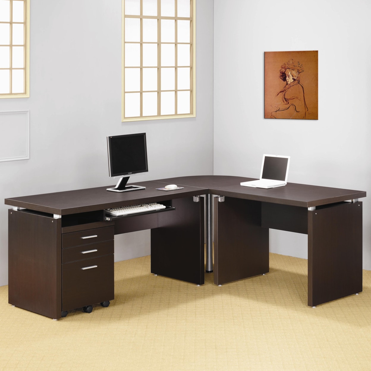 Coaster Skylar 800891+2+3+4 Contemporary L Shaped Computer Desk