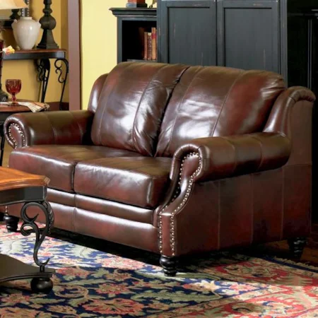 Leather Love Seat with Nail Head Trim