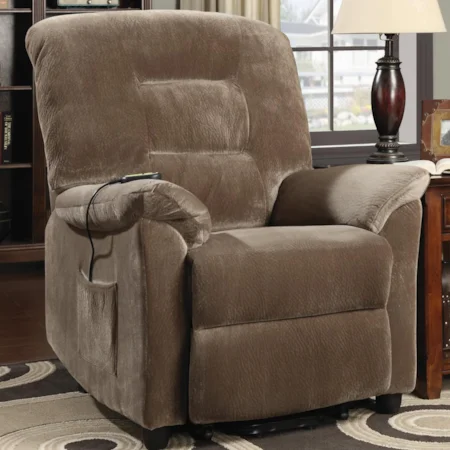 Casual Power Lift Recliner with Brown Sugar Upholstery