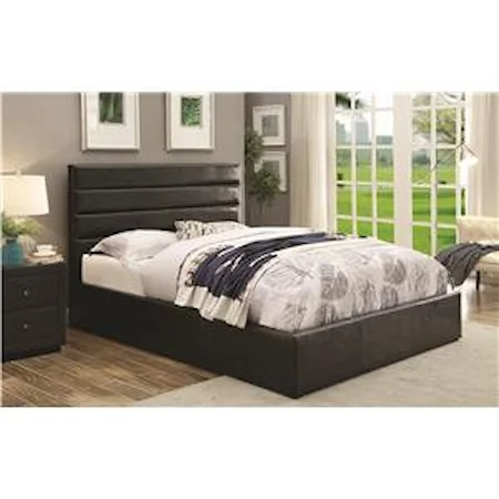 Queen Black Leatherette Upholstered Bed with Lift Top Storage