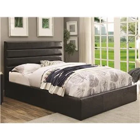Queen Black Leatherette Upholstered Bed with Lift Top Storage