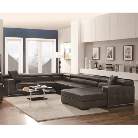 Bonded Leather Sectional with Chaise Seat and Adjustable Ratchet Backs