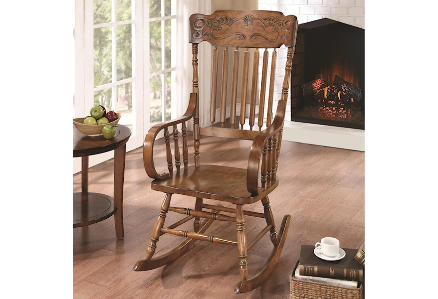 Coaster Rockers 600175 Wood Rocking Chair With Ornamental Headrest And