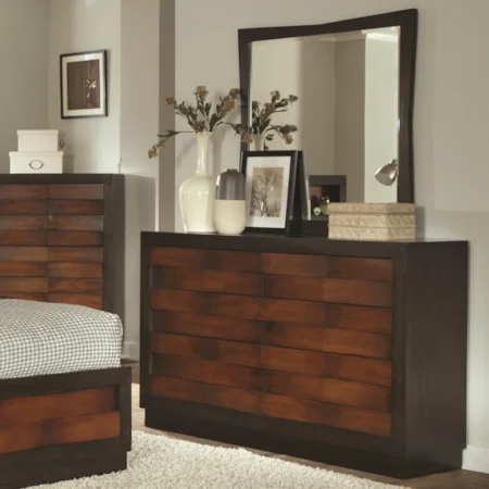 6 Drawer Dresser and Square Mirror Set