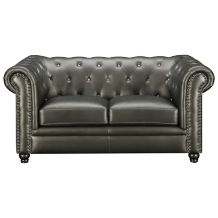 Traditional Button-Tufted Love Seat with Rolled Back and Arms