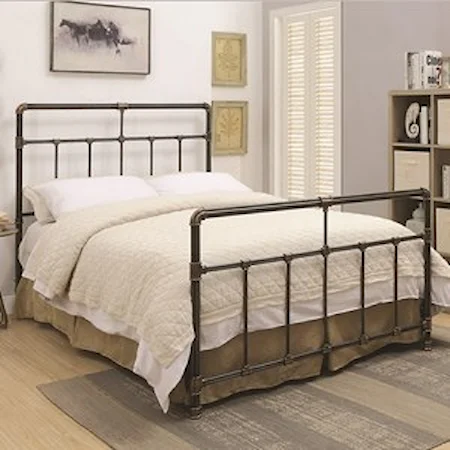 Metal Queen Bed with Antique Brass Accents