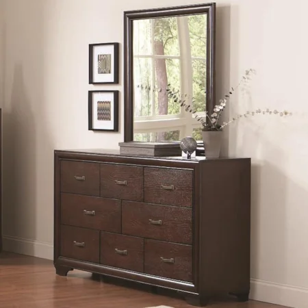 Casual Eight Drawer Dresser and Mirror Set