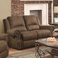 Traditional Gliding Reclining Love Seat with Nailhead Studs