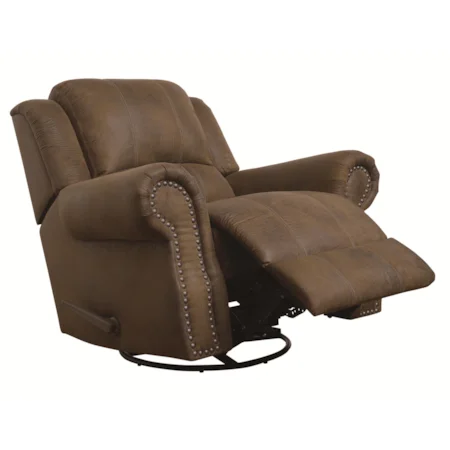 Traditional Swivel Rocker Recliner with Nailhead Studs