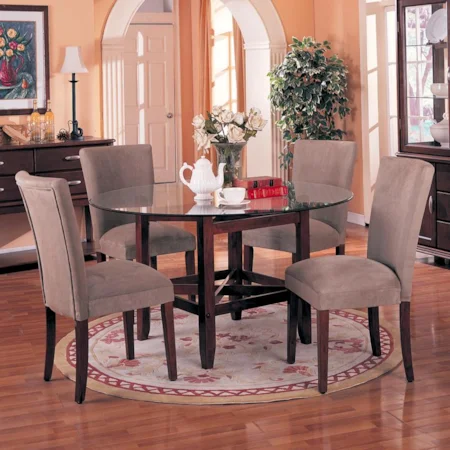 5-Piece Glass Top Pedestal Table with 4 Parson Chairs