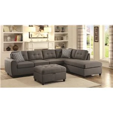 Grey Contemporary Sectional with Button Tufted Cushions