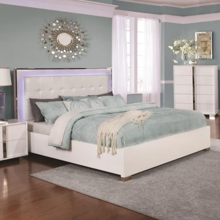 Contemporary King Bed with Upholstered LED Headboard