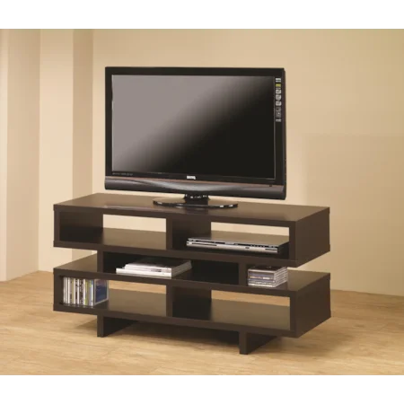 Contemporary TV Console with Open Storage & Cappuccino Finish