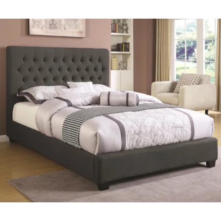 Queen Chloe Upholstered Bed with Tufted Headboard & Neutral Color Fabric