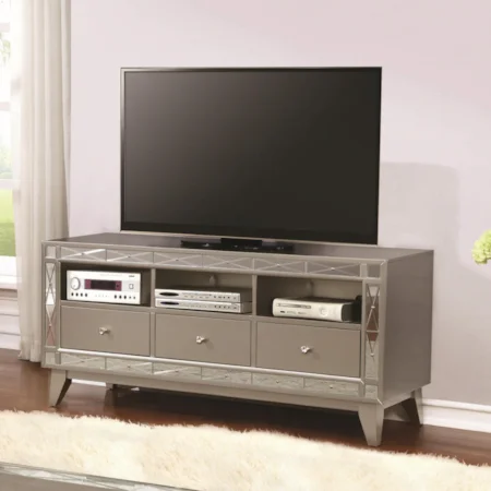 Metallic TV Console with Mirrored Accent