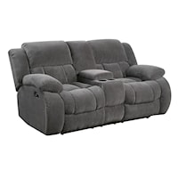 Casual Pillow Padded Reclining Loveseat with Cupholders and Storage