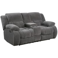 Casual Pillow Padded Reclining Loveseat with Cupholders and Storage