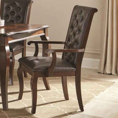 Dining Arm Chair with Tufted Back and Cabriole Legs