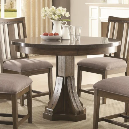 Rustic Industrial Round Dining Table with Bluestone Top and Gunmetal Detailing