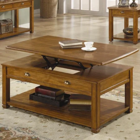 Casual Contemporary Lift Top Cocktail Table with Shelf