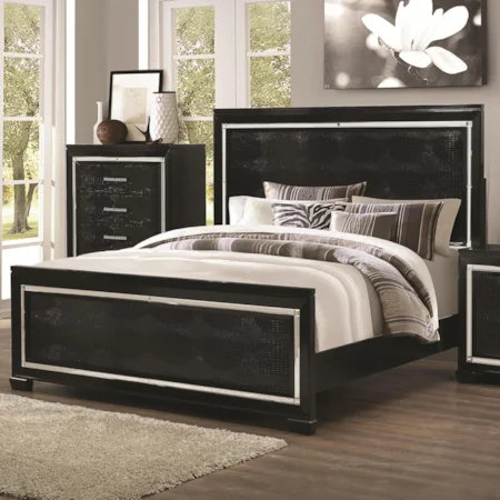 California King Bed with Crocodile Pattern Headboard and Footboard