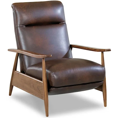 High Leg Recliner with Wooden Base and Push on Arm Release