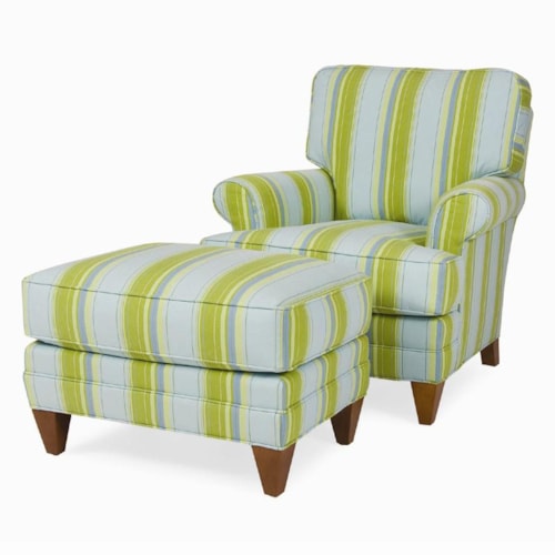Rolled Arm Chair & Ottoman with Tapered Wood Feet