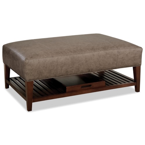 Transitional Storage Cocktail Ottoman with Removable Tray