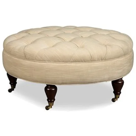 Traditional Round Ottoman with Button Tufting and Casters