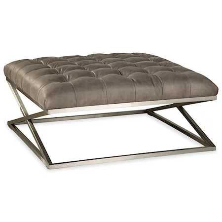 Glam Square Cocktail Ottoman with Tufting and Metal Base