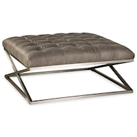 Glam Square Cocktail Ottoman with Tufting and Metal Base