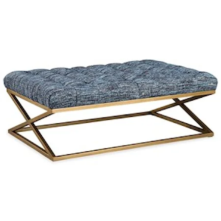 Glam Rectangular Cocktail Ottoman with Tufting and Metal Base