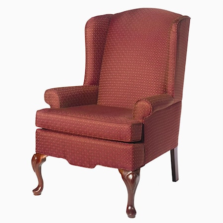 Upholstered Wing Chair with Queen Anne Wood Legs
