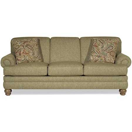 Traditional Sofa with Rolled Arms and Turned Legs