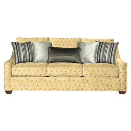 Casual Fabric Sofa with Track Arms and Nail Head Trim