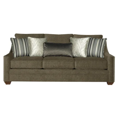 Casual Fabric Sofa with Track Arms and Nail Head Trim