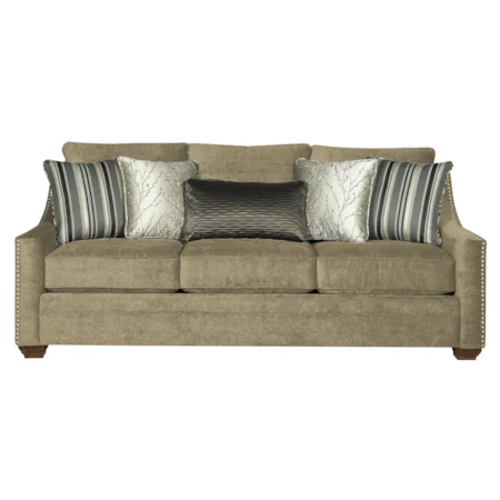 Casual Fabric Sofa with Track Arms and Nail Head Trim