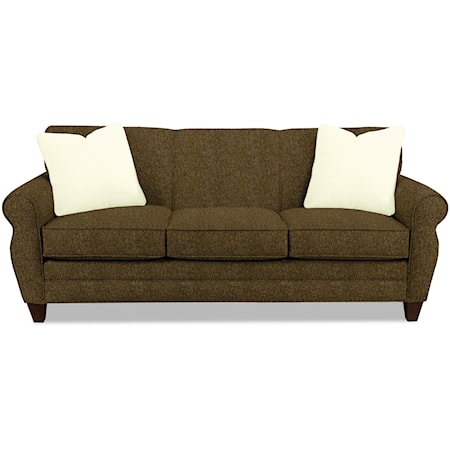 Transitional Stationary Sofa with Rolled Arms and Tapered Wood Feet